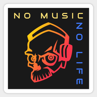 No Music No Life - Headphone Skull - Cool Music Quote Sticker